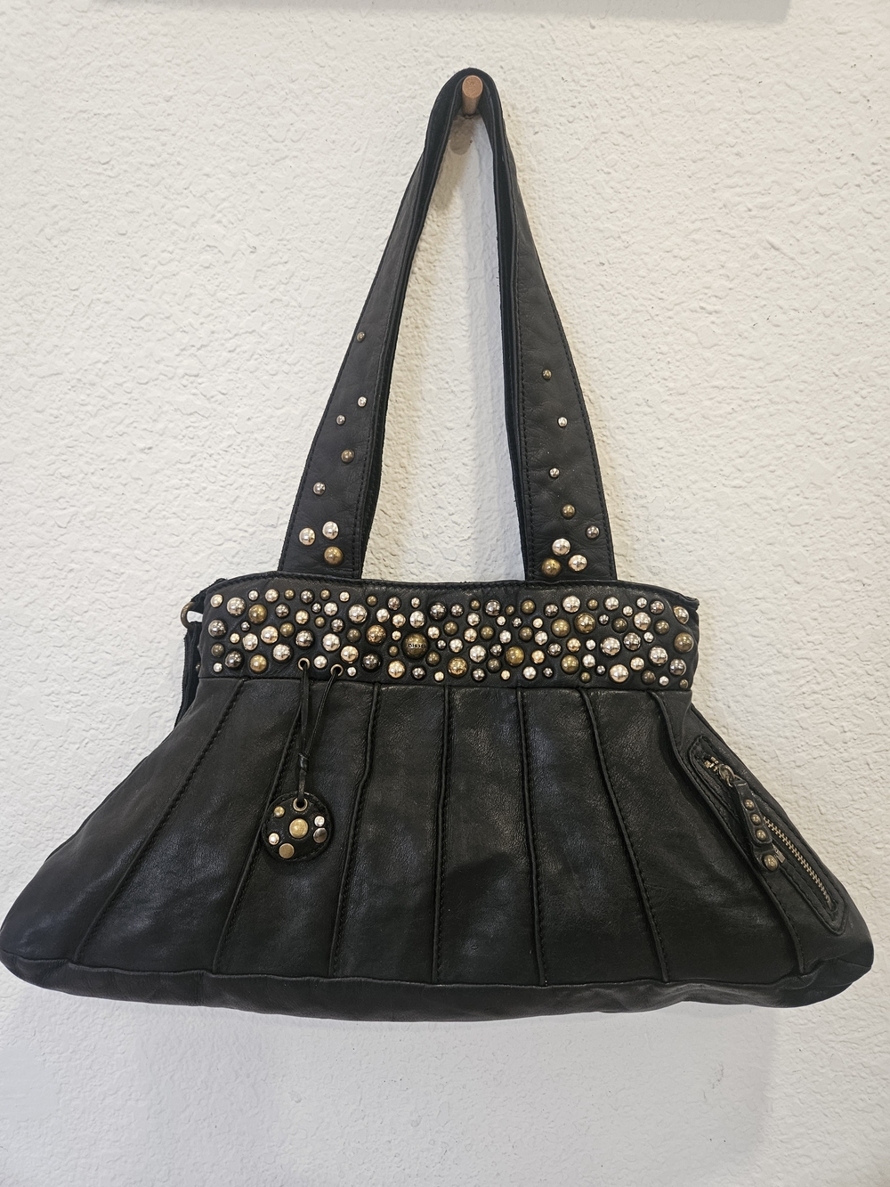 VTG 00s Diesel Pleated & Studded Leather Bag 🖤 Subversive Biker Archive
